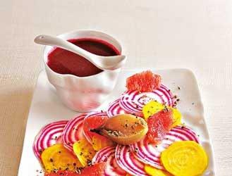 Red and yellow beet carpaccio