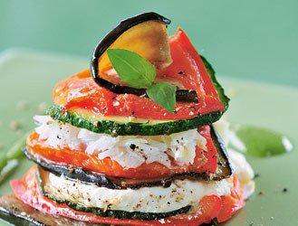 Ratatouille millefeuille with cod