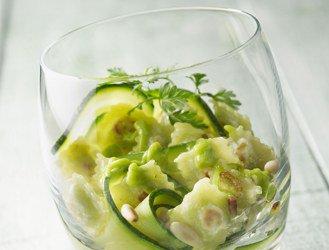 Guacamole zucchini salad and ravioli