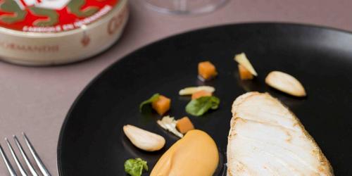 Cod and sweet potato puree with Camembert cheese