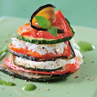 Ratatouille millefeuille with cod