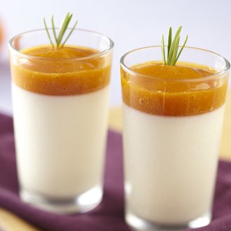 Panna cotta, apricot coulis with rosemary