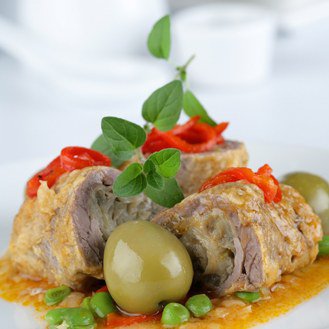 Veal with mushrooms and olives