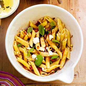 Penne with goat cheese and herbs