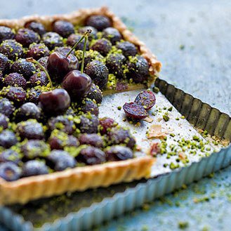 Cherry pie and green pistachios